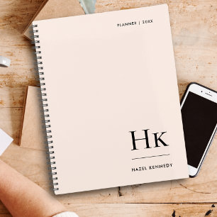 Monogram Simple Elegant Blush Pink Personalized Planner
