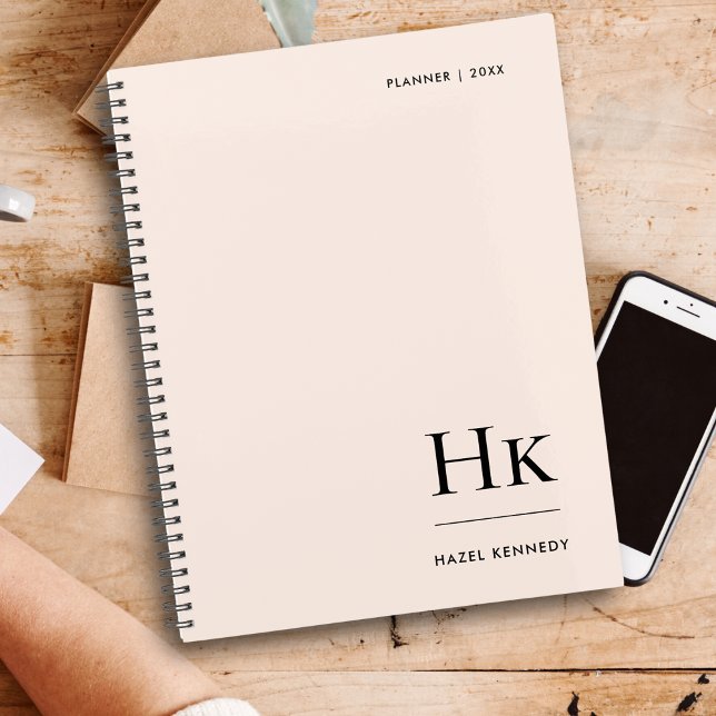Monogram Simple Elegant Blush Pink Personalized Planner (Creator Uploaded)