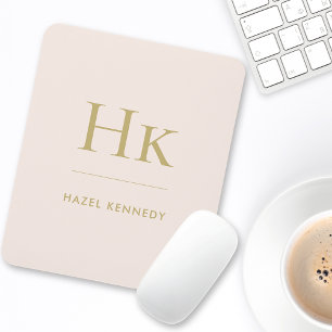 Monogram Simple Elegant Classic Blush Pink Gold Mouse Pad