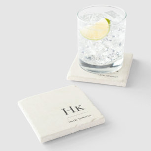 Monogram Simple Elegant Feminine Ivory White Stone Coaster