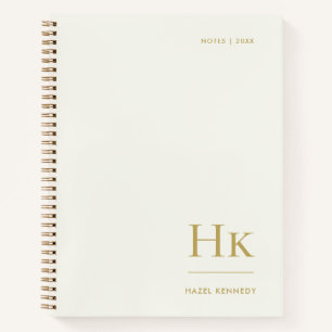 Monogram Simple Elegant Ivory Gold Personalized Notebook