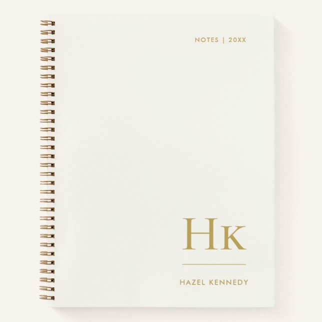 Monogram Simple Elegant Ivory Gold Personalized Notebook (Front)