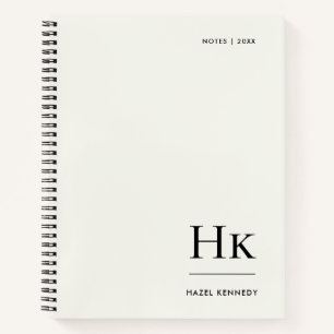 Monogram Simple Elegant Ivory White Personalized Notebook