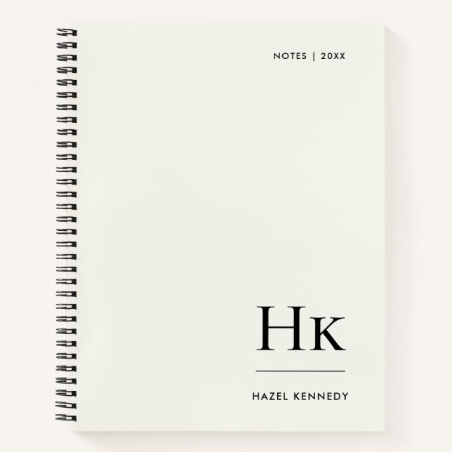 Monogram Simple Elegant Ivory White Personalized Notebook (Front)