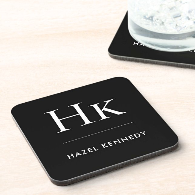 Monogram Simple Elegant Minimal Monogrammed Black  Coaster (Creator Uploaded)