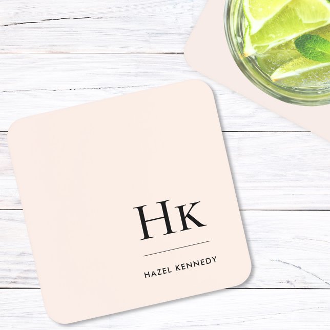 Monogram Simple Elegant Minimalist Blush Pink Chic Coaster (Creator Uploaded)