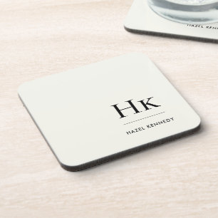 Monogram Simple Elegant Minimalist Ivory White Coaster