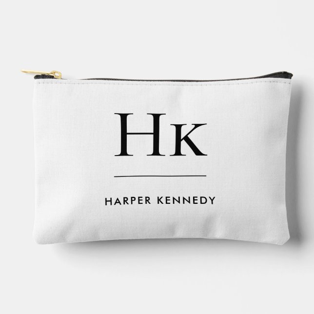 Monogram Simple Elegant Monogrammed White Bridal Accessory Pouch (Front)