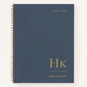 Monogram Simple Elegant Navy Gold Personalized Notebook