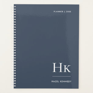 Monogram Simple Elegant Navy Personalized Name Planner