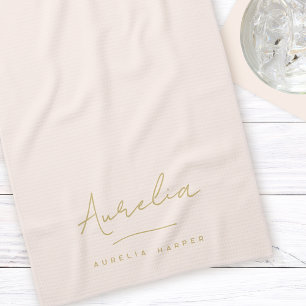 Monogram Simple Elegant Signature Minimal Blush Kitchen Towel