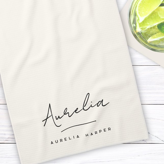 Monogram Simple Elegant Signature Minimal Feminine Kitchen Towel (Creator Uploaded)