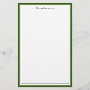 Monogram Simple Green Border Classic Personalized Stationery