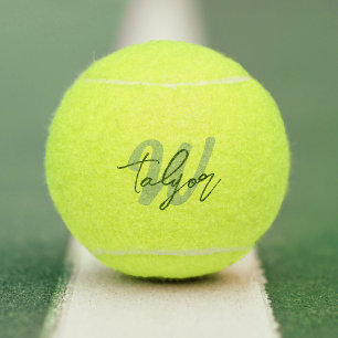 Monogram simple green custom name and initial  tennis balls