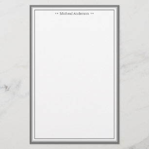 Monogram Simple Grey Border Classic Personalized Stationery