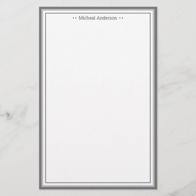 Monogram Simple Grey Border Classic Personalized Stationery (Front)