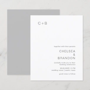 Monogram Simple Grey Budget Wedding Invitation