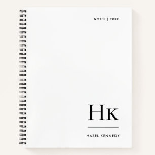 Monogram Simple Minimalist White Personalized Name Notebook