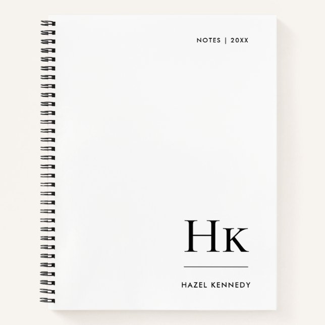 Monogram Simple Minimalist White Personalized Name Notebook (Front)