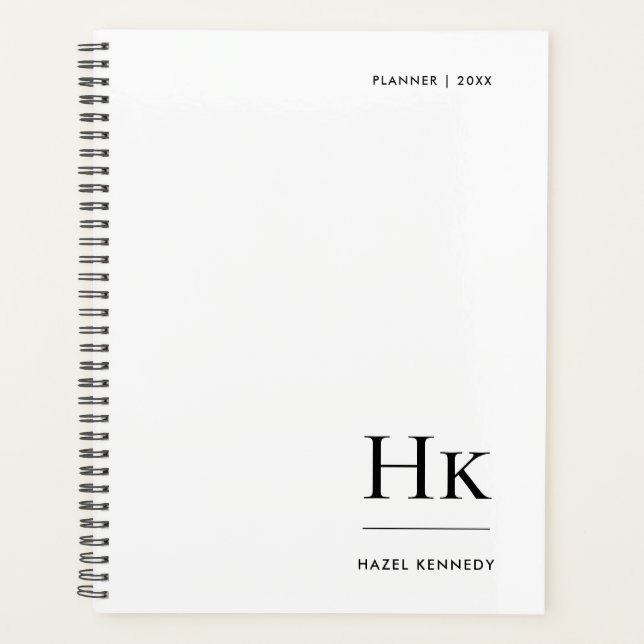 Monogram Simple Minimalist White Personalized Name Planner (Front)