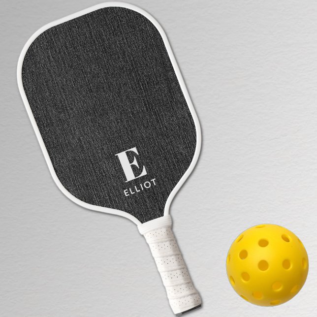  Monogram Simple Modern Black & White Denim Print Pickleball Paddle (Creator Uploaded)