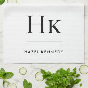 Monogram Simple Modern Elegant White Monogrammed Kitchen Towel