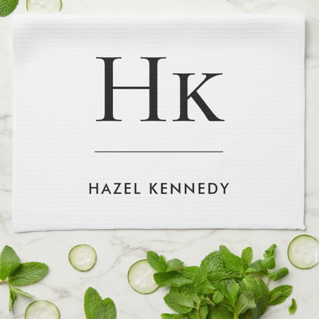 Monogram Simple Modern Elegant White Monogrammed Kitchen Towel (Folded)
