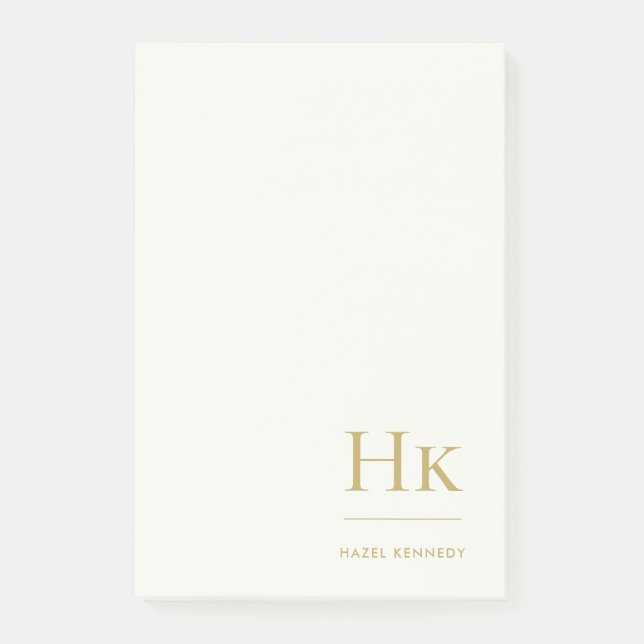 Monogram Simple Modern Ivory Gold Monogrammed Post-it Notes (Front)