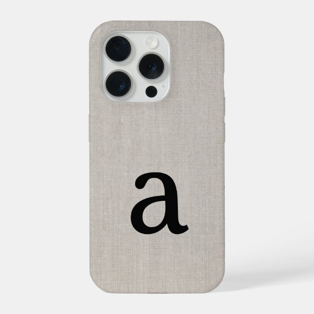Monogram Simple Modern Minimal Linen Look Initial iPhone Case (Back)