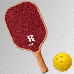 Monogram Simple Modern Ruby Red Denim Print Pickleball Paddle
