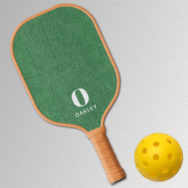 Monogram Simple Modern Spring Green Denim Print Pickleball Paddle (Creator Uploaded)