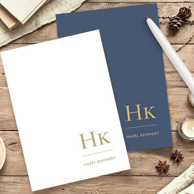 Monogram Simple Navy Blue Gold Personalized Stationery (Creator Uploaded)