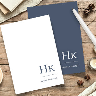 Monogram Simple Navy Blue White Personalized Stationery