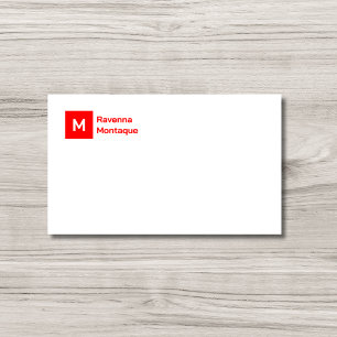 Monogram Simple Neon Red Personalized Script  Card