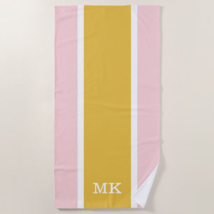 Monogram Simple Pink Orange Stripe Beach Towel