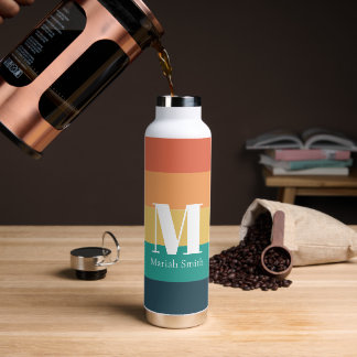 Monogram Simple Retro Colours With Name and Initia Water Bottle