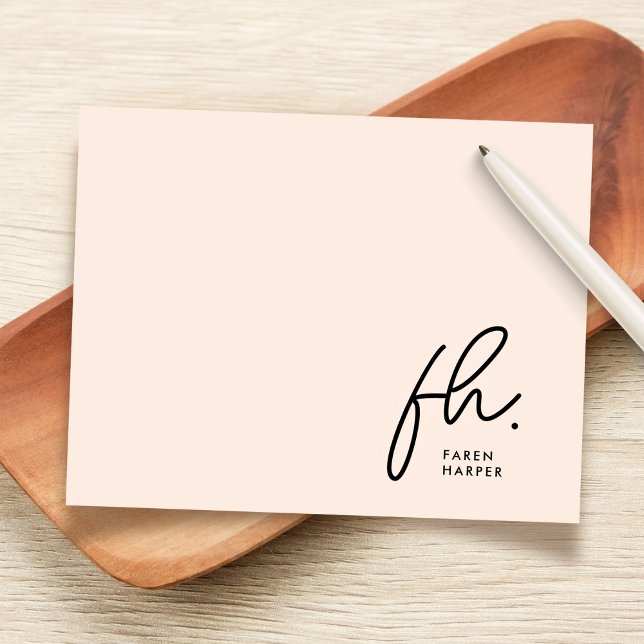 Monogram Simple Script Chic Blush Social Notecard (Creator Uploaded)