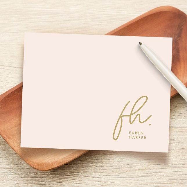 Monogram Simple Script Chic Blush Social Notecard (Creator Uploaded)