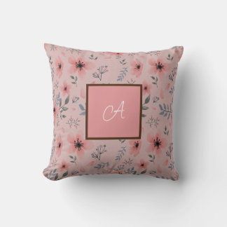 Monogram Simple Vintage Pink Flower Birthday  Throw Pillow