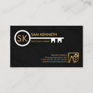 Monogram Simple White Key Black Grunge Realtor Business Card