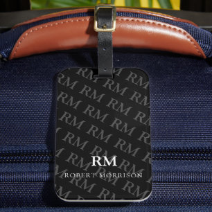 Monogram Simple White Masculine Pattern Luggage Tag