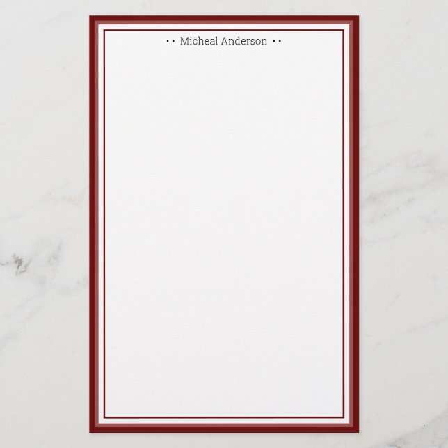 Monogram Simple Wine Border Classic Personalized Stationery (Front)