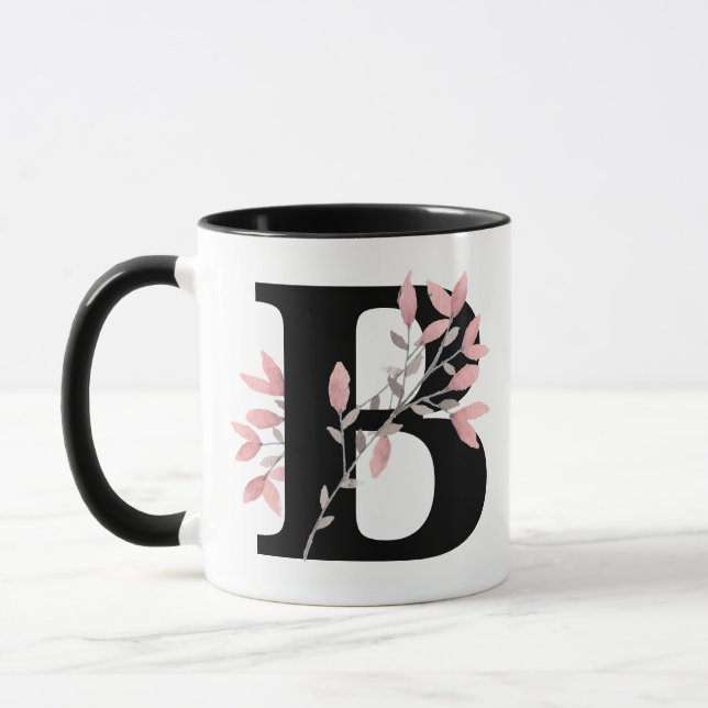 Monogram Single Letter w/Pink Floral Customize Mug (Left)