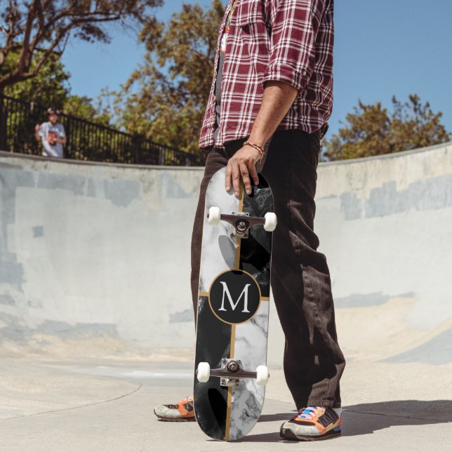 Monogram Skateboard - Marbre blanc noir (Extérieur 2)