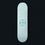 Monogram Skateboard | Pastel Blue Green Chevron<br><div class="desc">Sweet cute pastel blue green chevron or zigzag pattern and custom personalized monogram skateboard. A great gift for a girl who loves skateboarding.</div>