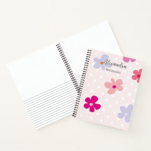 Monogram sketch and lines pink floral pattern chic notebook