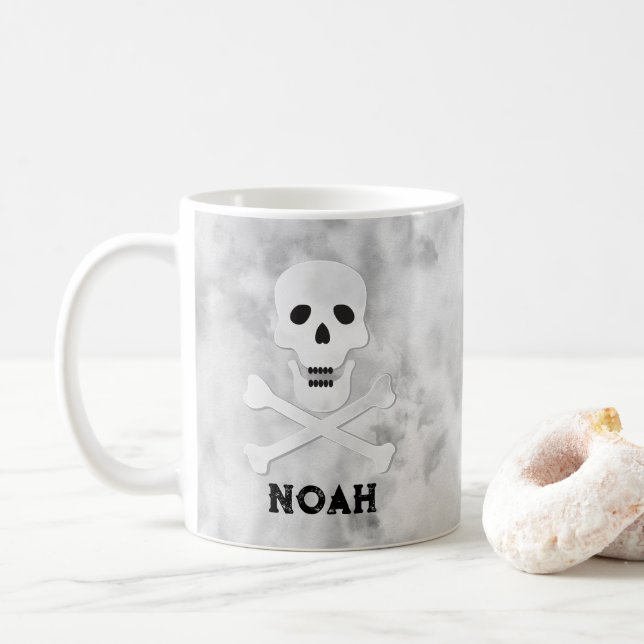 Monogram Skull and Crossbones Halloween Mug (With Donut)