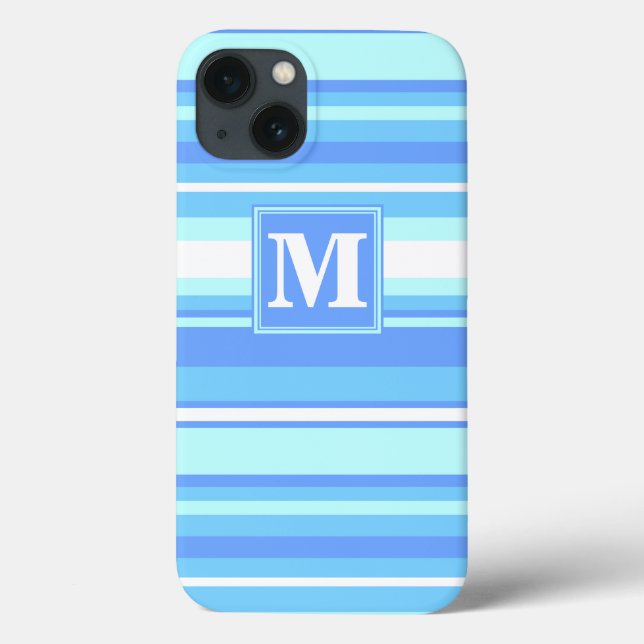 Monogram sky blue stripes Case-Mate iPhone case (Back)