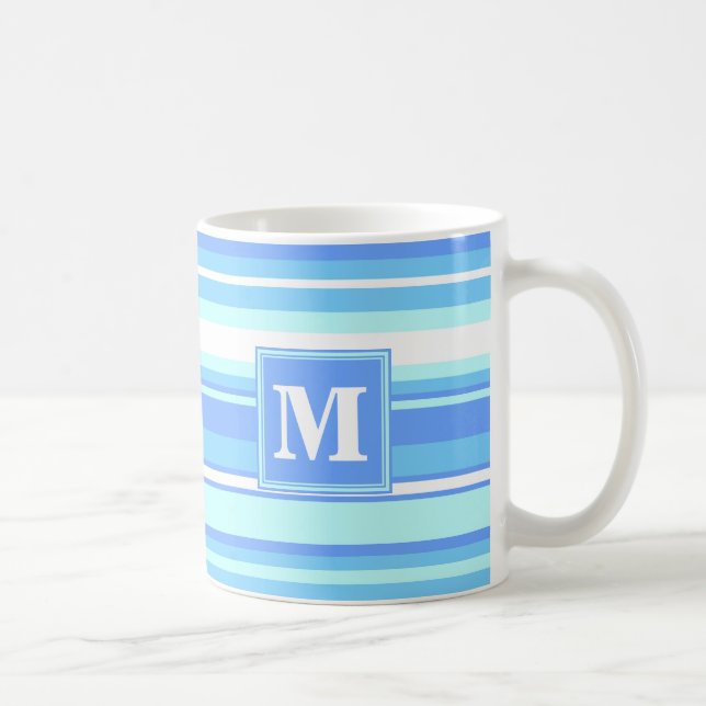 Monogram sky blue stripes coffee mug (Right)