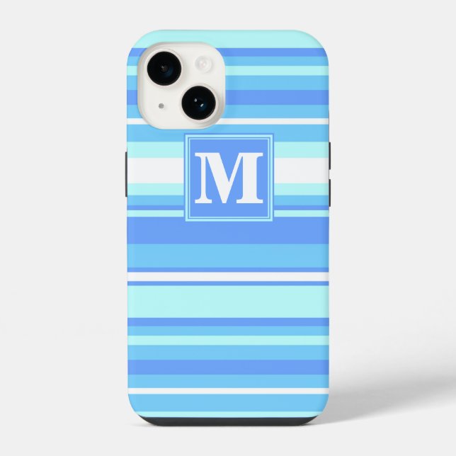 Monogram sky blue stripes iPhone case (Back)